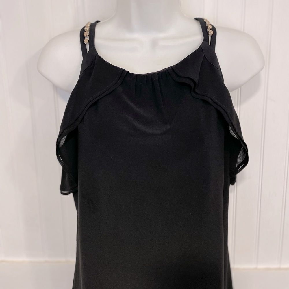 WHITE house black market black halter style top with gold on straps size S